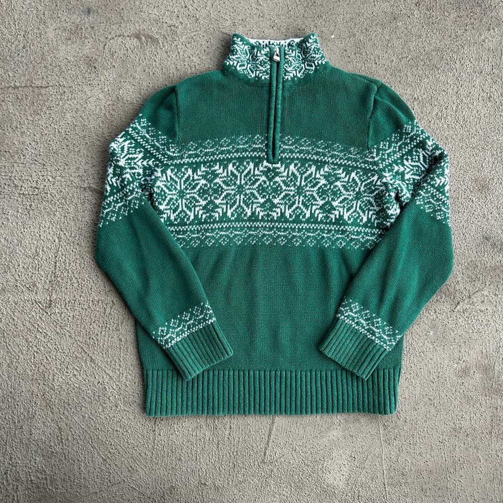 Christopher & Banks Green Fair Isle Pattern Quarter-Zip Knit Sweater Women’s M